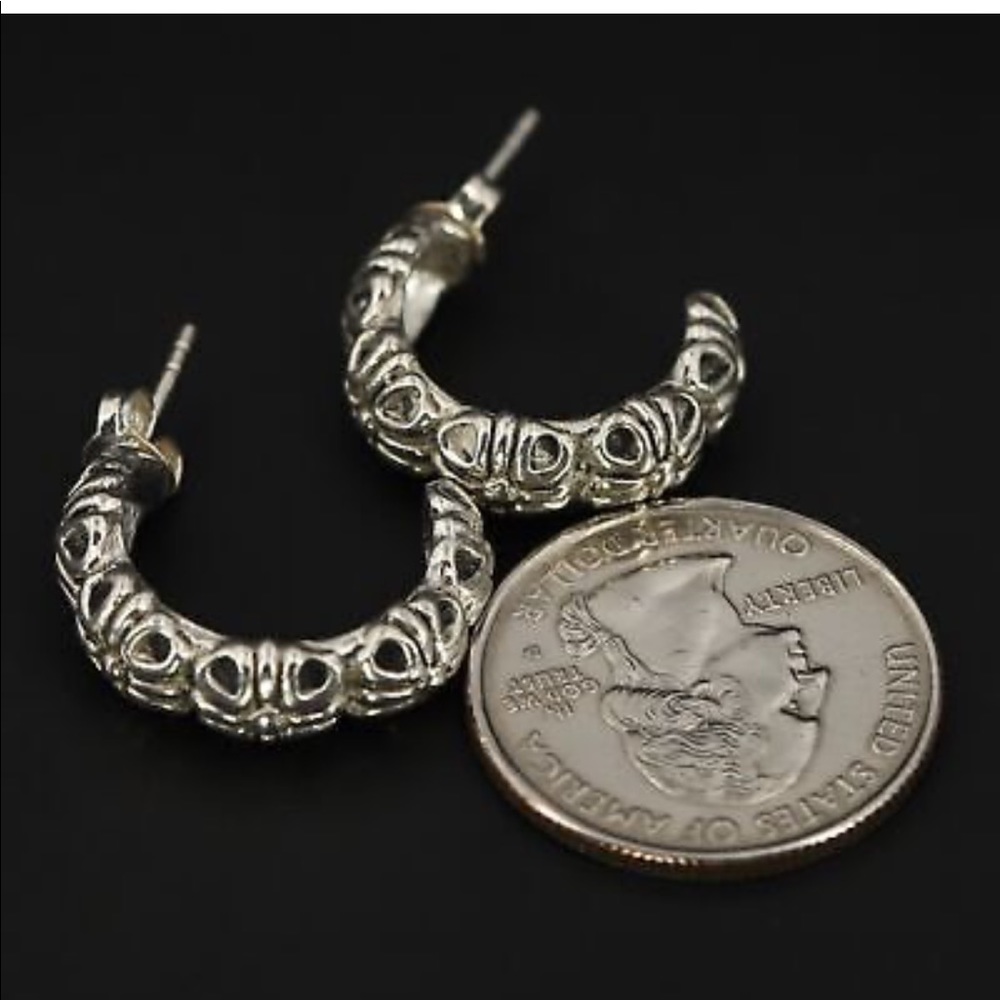 Sterling Silver - Flower Floral J-Hoop Post Earrings - 7g - Picture 2 of 4